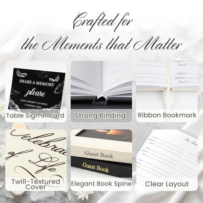 Funeral Guest Book, Celebration of Life GuestBook with Photo Slot | 330 Entries, Table Sign Card Included, Gold Stamping, Twill-Textured Paper Cover, in Loving Memory Keepsake, 9x7.5", Beige - color: Beige-c