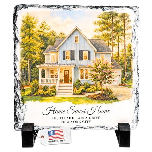 Personalized Photo Rock Slate Frame - First Home - Square Shape | Custom Stone Plaque Picture Frame, Our First Home Personalized Photo Frame, Customizable Picture Frame in Two Sizes - color: First-Home-Slate