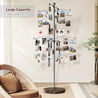 Miratino 5FT Family Tree,Party Photo Display Tree, Picture Holder Stand,90 Clips Holder for 4x6, 5x7 Picture Polaroid Frames Hanging & Card Tree Holders (Black) - color: Black