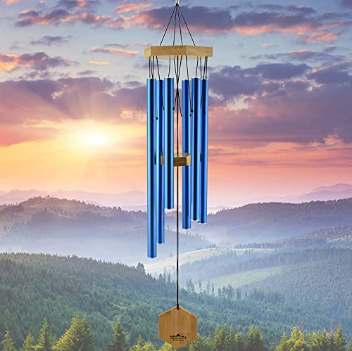 Royal Blue Wind Chimes for Outside, 29 Inch Hand Tuned G Major Pentatonic Wind Chime, Memorial Sympathy Gift for Loss of Loved One, Deep Tone Aluminum Bamboo Garden Patio Porch Decor - size: 29" Blue