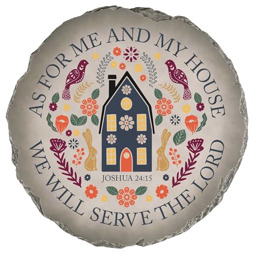 Magnolia Garden 10-Inch Joshua 24:15 Scripture Stepping Stone – As for Me and My House Decorative Resin Garden Tile – Religious Folk Art Outdoor Accent - size: 10 x 10 x 0.63, style: As For Me And My House