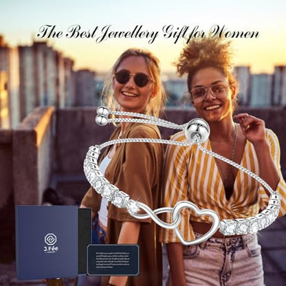 J.Fée Infinity Heart Bracelets for Women with 5A Cubic Zirconia, 925 Silver Bracelets for Women Adjustable Womens Bracelet Jewelry for Wife Girlfriend Her - color: Infinite Love#5