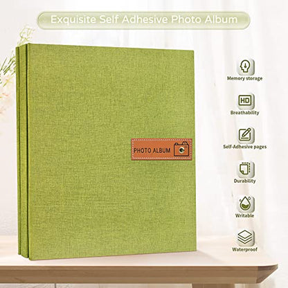 Popotop Large Photo Album Self Adhesive 4x6 5x7 8x10 Scrapbook Album DIY Picture Book,Gifts for Mom,Family Baby and Wedding,with Metal Pen and Plastic Board - color: Matcha green, size: 11.5"x10.6"40pages