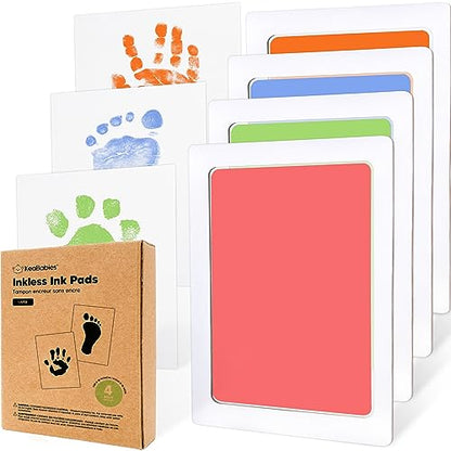 4pk Inkless Baby Hand and Footprint Kit, Mess Free Ink Pads (Candy, L) - color: Candy, size: 4-Pack, Large 3.1” x 4.9”