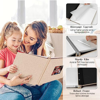 Spbapr Large Photo Album Self Adhesive 3x5 4x6 5x7 8x10 Pictures Magnetic Scrapbook Linen Cover DIY Album with A Metal Pen 11"x10.6"40pages - color: Khaki, size: 11''x10.6''40pages