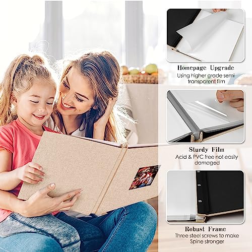 Spbapr Large Photo Album Self Adhesive 60 Pages Linen cover DIY Magnetic Scrapbook album with A Metal Pen Hold 3x5 4x6 5x7 6x8 8x10 Pictures Khaki - color: Khaki, size: 11''x10.6''60pages