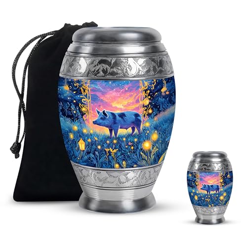 Pig Small Urns for Human Ashes Keepsake - Small Keepsake Urns for Human Ashes, Mini Cremation Holder - Blue Mini Urn for Cremation - Funeral Urn for Men and Women 3 Inch, 10 Inch Set - color: Pig-2, size: Combo-1
