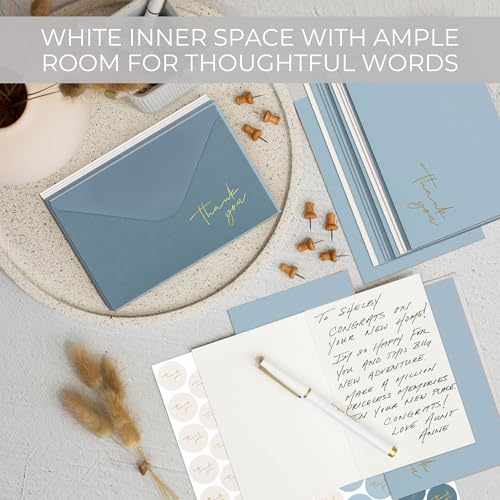 ZICOTO Beautiful Thank You Cards Set of 30 With Envelopes and Stickers - color: Blue