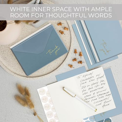 ZICOTO Beautiful Thank You Cards Set of 30 With Envelopes and Stickers - color: Blue