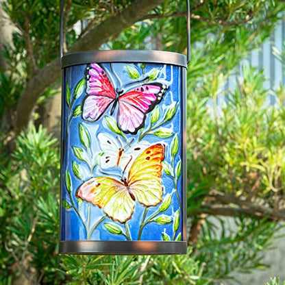 Butterfly Solar Lantern Outdoor Waterproof Hanging Glass Garden Light - color: Royal Blue