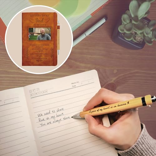 Dad Grieving Gift, Sympathy Condolence Remembrance Memorial Gifts | Letters To My Dad In Heaven Faux Leather Journal with Window Cover 200 Pages A5 Lined for Family Friend Who Loss of Father - style: Dad