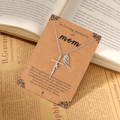 Lcherry Cremation Cross Necklace for Women - Angel Wing Faith Cross Necklace Memorial Gifts Religious Jewelry for Women - style: Mom