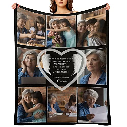Artsadd Personalized Blanket in Loving Memory of Mother Father, Custom Throws with Picture Text Name, Memorial Gift for Loss of Loved One,Remembrance Gift - color: Design 2