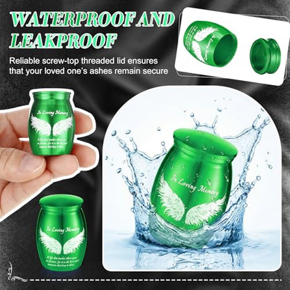 Ecation 12 Set Small Urn Cremation Jewelry Necklaces for Ashes Stainless Steel Keepsake Urns Memorial Locket Mini Ash Holders Waterproof for Human Adult Female Male Family Loved One (Green) - color: Green