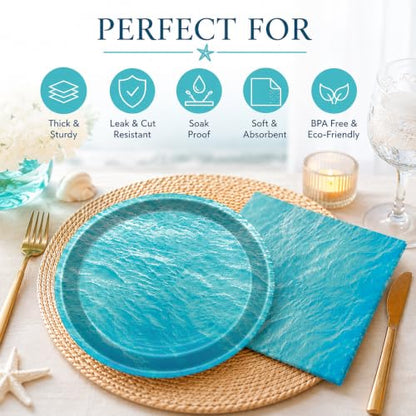 40 Pcs Ocean Sea Plates and Napkins Set, Large 9 Inch Blue Party Plates - color: Ocean Sea