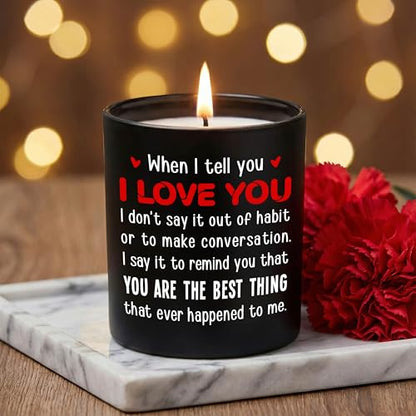 Anniversary Couple Gifts - Vanilla Lavender Candle 10 oz | Gifts for Him Her, I Love You Message, Long Lasting Burn, Soft Scented Glow, Glass Jar With Lid, Ready To Gift - color: Black - Love You