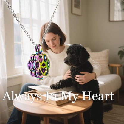 Paw Print Heart Pet Ashes Memorial Necklace with Mini Inner Box-Rainbow | Pet Cremation Jewelry for Ashes, Cremation Urn Jewelry to Hold Dog & Cat Ashes Pendant with Box Filling Tools - color: Rainbow