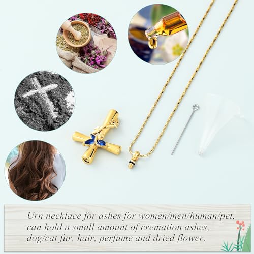 Imrsanl Cross with Butterfly Urn Necklaces for Ashes for Women - color: Gold Blue