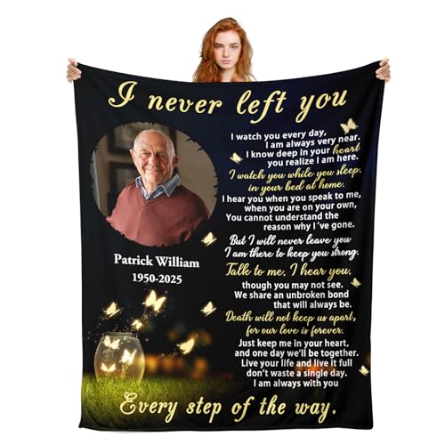 Custom Memorial Blanket with Picture, Sympathy Gifts for Loss of Loved One, Personalized Memory Blanket for Loss of Mom Dad Husband Wife, In Memory of Loved One Gifts, Remembrance Bereavement Gifts