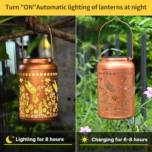WACLSTDAY Hummingbird Solar Lanterns Outdoor Waterproof Garden Decor Birthday Gifts for Women Men Mom Hanging Solar Lights Metal Decoration Outside for Yard,Patio,Backyard,Porch,Easter - style: B.New Hummingbird
