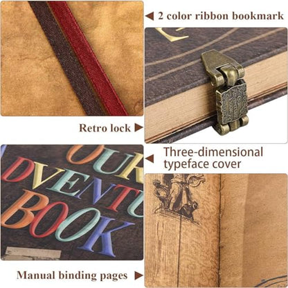 Our Adventure Book 146-Page DIY Handmade Scrapbook, Embossed Leather Cover - Ideal for Memories, Anniversary, Wedding, and Best Friend Gift - Inspired by the 'Up' Saga(Ball - Our Adventure Book) - color: Ball - Our Adventure Book (9.02"x7.72", 146 Pages)