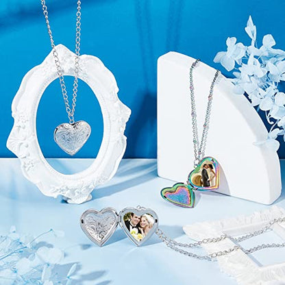 PH PandaHall About 15pcs Stainless Steel Locket Pendants Photo Frame Charms Heart Pendants Hypoallergenic Love Wedding Photo Charms for DIY Memorial Necklace Making 29x29x7mm, Hole 2mm - size: 29x29x7