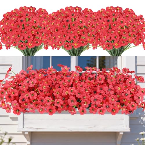 AmyHomie 20 PCS Artificial Flowers for Outdoors, UV Resistant Fake Plants | Garden, Patio, Porch, Window Box, Hanging Flowers Planters; No Fade, Long Lasting, Maintenance Free Indoor DIY Decor - color: Red, size: 20