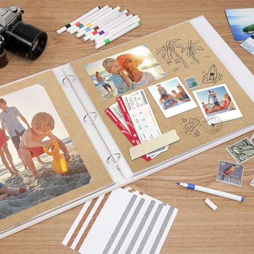 Vienrose Scrapbook Photo Album,12x12 Inch,3 Ring Binder,Off White,100 Pages | Linen Cover Scrapbook, 50 Plastic Sleeves, 100 Blank Black Inner Pages for Wedding Birthday Travel Baby - color: Beige, size: 12 X 12 IN 50 Sheets