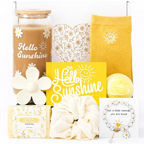 Gift Baskets for Women, Mothers Day Gifts, 9pcs Unique Birthday Gifts for Women, Thinking of You Gift for Women Self Care Gifts Sending Sunshine Cheer Up Gifts Box for Best Friend Sister Coworker - style: Sending Sunshine