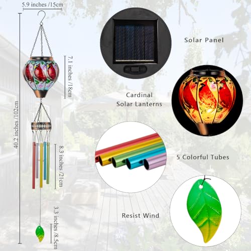 40.2" Red Cardinal Solar Wind Chimes with Lanterns for Outside - color: C-cardinal