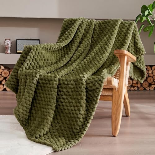 330GSM 3D Jacquard Twin Blanket for Bed, Olive Green, 60"x80" - color: Olive Green, size: Twin(60"x80")