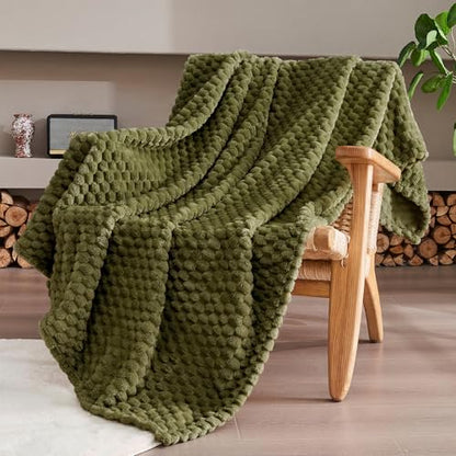 330GSM 3D Jacquard Throw Blanket for Couch, Olive Green, 50"x70" - color: Olive Green, size: Throw XL(50"x70")
