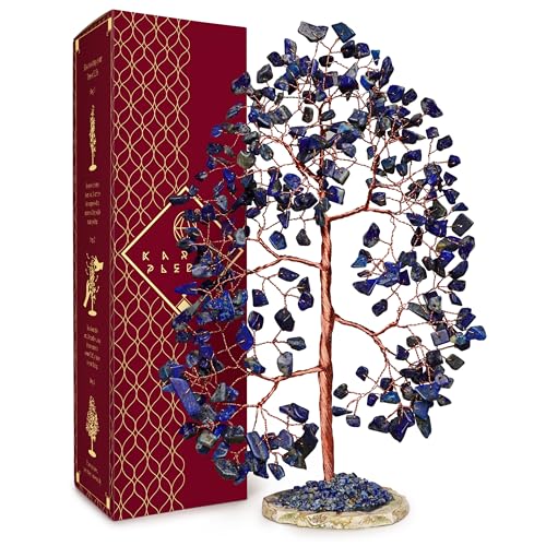 Crystal Tree of Life Birthday Gifts for Women, Men, Frineds, Handmade Lapis Lazuli Chakra Healing Tree for Home, Room, Office Decor, Bring Money, Positivity, Good Luck, Gifts for Mom & Dad - color: 15 Lapis Lazuli Slice Base 300 Beads