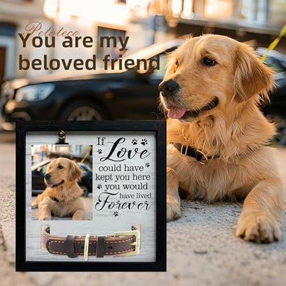 Pet Photo Frame with Collar Holder, Wooden Pet Keepsake Frame, Dog and Cat Remembrance Display for Tabletop or Wall Decor