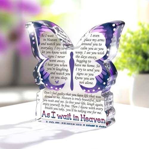 MY-ALVVAYS Sympathy Gifts for Loss of Loved One, Memorial Gifts for Loss of Mother Father Husband Wife, Grief Gift Bereavement Funeral Present, As I Wait in Heaven Keepsake Decorative Signs Plaques - style: Wait in Heaven