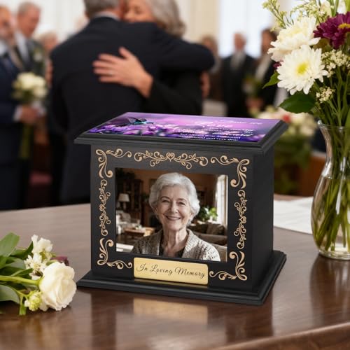 Cremation Urns for Human Ashes Adult Male Female, Hummingbird Memorial Urn with Picture Frame, Wooden Urns Box and Casket for Men Women, Large Funeral Urn for Adults Up to 200 IBS