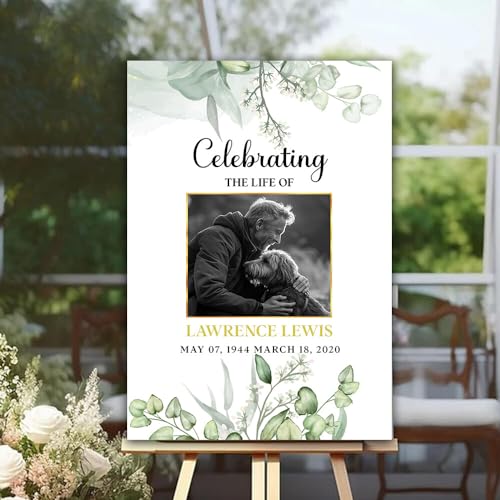 Personalized Memorial Funeral Welcome Sign, Large, Green and White, Polypropylene, Rectangular, Classic Style, Celebrating The Life Of - color: Version 13
