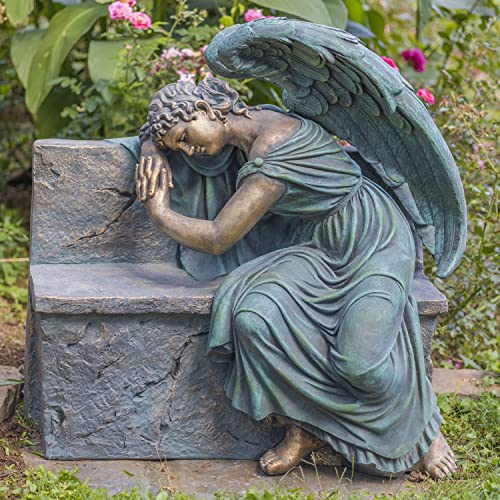 Zaer Ltd. Large Magnesium Angel Statues (Outdoor Safe) (35”T Napping On Bench Seraphina (Bronze Finish)) - size: 35"T Napping On Bench "Seraphina" (Bronze Finish)