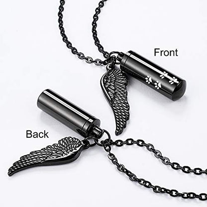 abooxiu Cylinder Cremation Necklace for Pet Ashes With Angel Wing Paw - Urn Necklace for Dog/Cat Memorial Keepsake Jewelry - color: Black-M