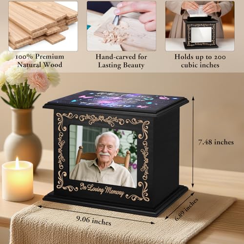Abooxiu Cremation Urns for Human Ashes Keepsake Urn for Ashes, Burial Funeral Memorial Decorative Urns, Wooden Box and Casket Men Women Adult Male or Female with Photo Frame - Up to 200 LBS