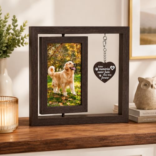 Pet Memorial Gift for Dog, Rotating Wooden Picture Frame 4x6 Photo | Dog Memorial Gifts for Loss of Dog Sympathy Gift, Pet Loss Sympathy Gift, Bereavement Cat Memorial Gifts for Loss of Cat
