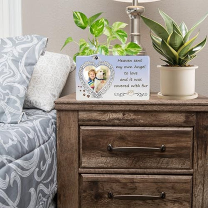 Pet Memorial Picture Frame with Heart Angel Wings – “Heaven Sent My Own Angel to Love and it Was Covered with Fur” – Sympathy Gift for Loss of Dog or Cat – Bereavement Photo Frame Holds 3” Photo