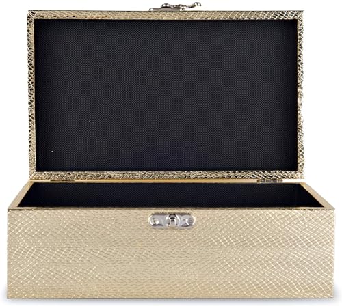 Set of 2 Decorative Wooden Keepsake Boxes Storage Boxes with Gold Leather and Clasp Closure Small Size Jewelry Organizer Gift Box