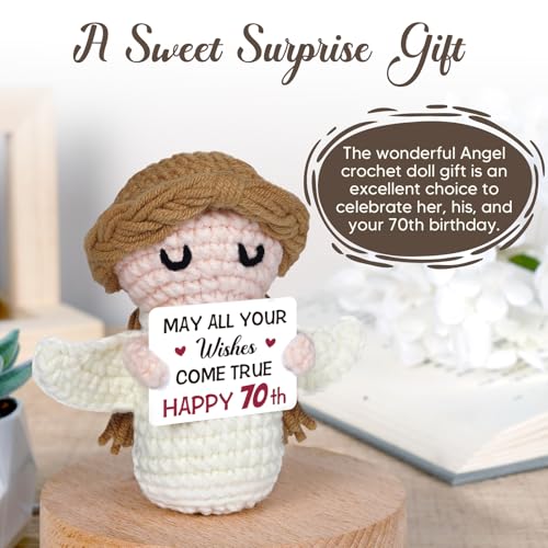 70th Birthday Gifts for Women Men, 1956 70th Birthday Decorations, Happy 70 Year Old Gifts for Family Friends - Handmade Positive Angel Crochet Doll - style: 70th Birthday Gifts