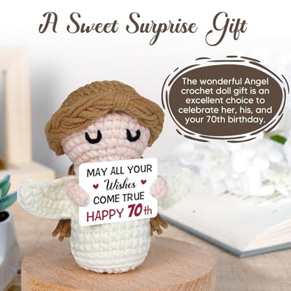70th Birthday Gifts for Women Men, 1956 70th Birthday Decorations, Happy 70 Year Old Gifts for Family Friends - Handmade Positive Angel Crochet Doll - style: 70th Birthday Gifts