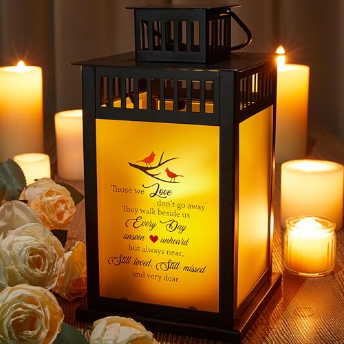 WOODEXPE Sympathy Gift Memorial Lantern with Flickering LED Candle and Remote Control Memorial Gift for Loss of Loved One - Those We Love Don't Go Away Black - color: Those We Love Black