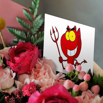 3dRose Silly Cute Cartoon Devil With Pitchfork 1 Greeting Card with envelope - size: 5.5”