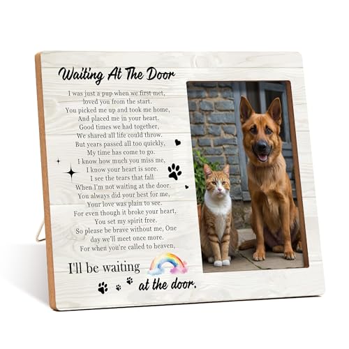 Pet Dog Cat Memorial Photo Frame - Waiting At The Door Dogs Wooden Tabletop Picture Frame - Sympathy Memorial Gifts For Loss Of Dog Cat Owner - In Loving Memory Rainbow Frames Favors -07 - style: Rainbow 1