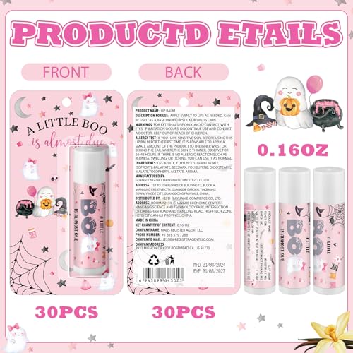 30 Pack Halloween Lip Balms Gift Bulk Little Boo Games Prizes Favor - style: Little BOO