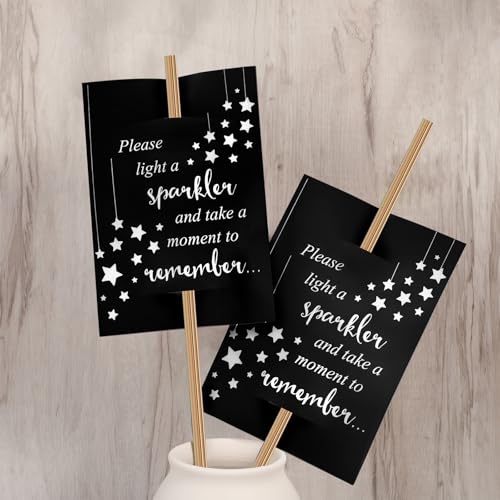 Outus 50 Pieces Memorial Sparkler Cards, No Sparkler - Celebration of Life Decorations Funeral Cards Double Sided for Birthday Anniversary Funeral Memorial Service(Black) - color: Black
